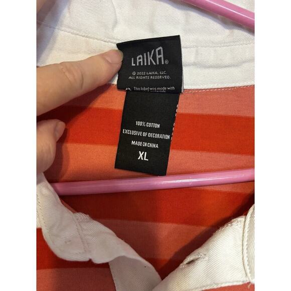 Coraline Rugby Shirt Pink Orange Dragonfly Stripes Long sleeve Xl Collared - Picture 4 of 6